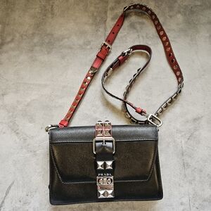 PRADA SAFFIANO ELEKTRA SHOULDER HANDBAG BLACK LEATHER